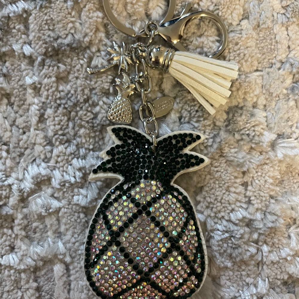 Sparkly Silver Pineapple Keychain with Tassel and Charms